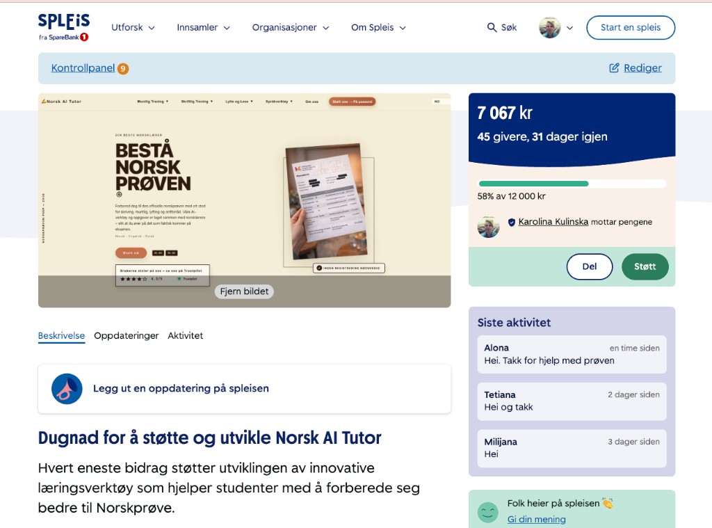 Forhåndsvisning av kampanjen på Spleis (SpareBank 1)